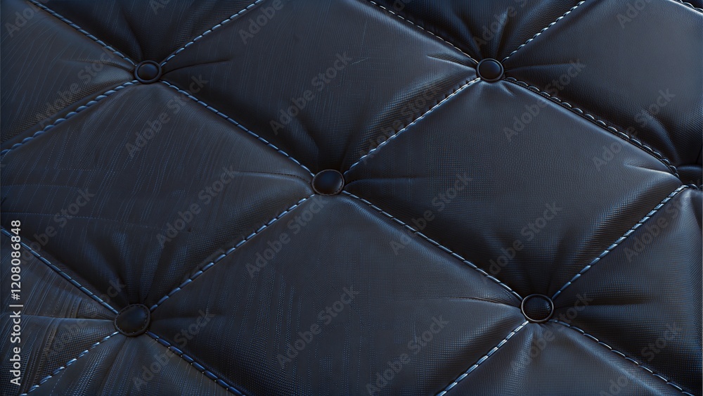 Naklejka premium Close-up view of dark padded upholstery with tufted design and stitch details