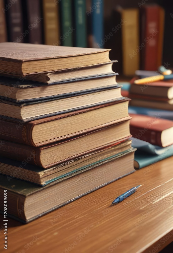Close up of school books with bookmarks on a desk, education, bookmarks, studying Close up of school books with bookmarks on a desk, education, bookmarks, studying