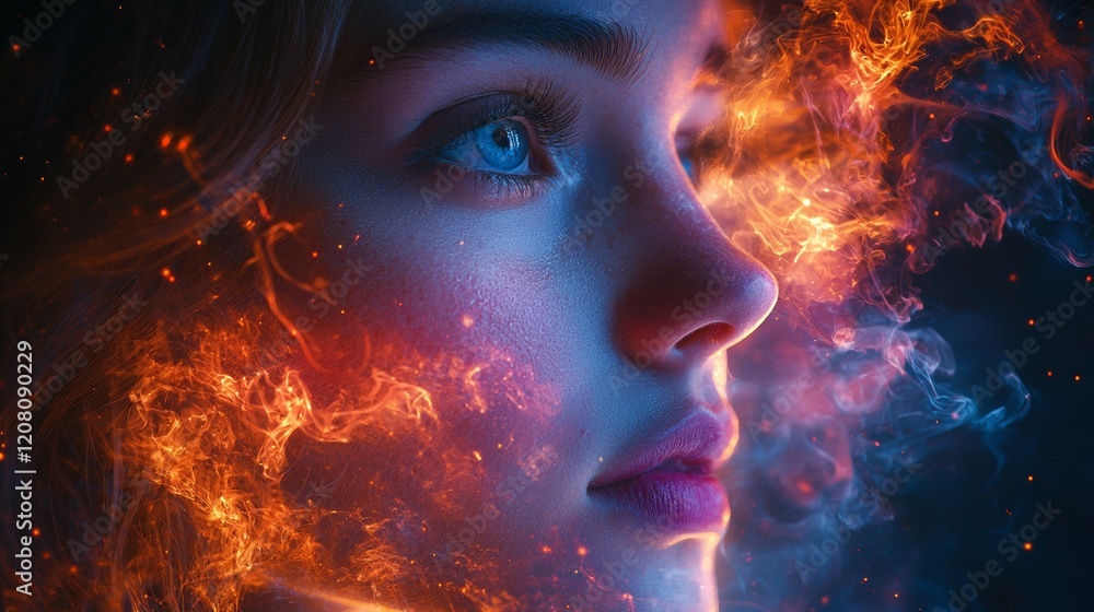 Portrait of a woman with fiery and glowing effects Portrait of a woman with fiery and glowing effects
