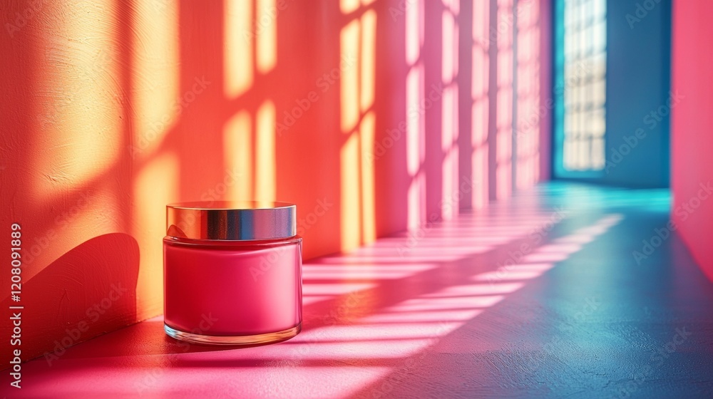 Fototapeta premium Minimalist skincare product illuminated by vibrant sunlight