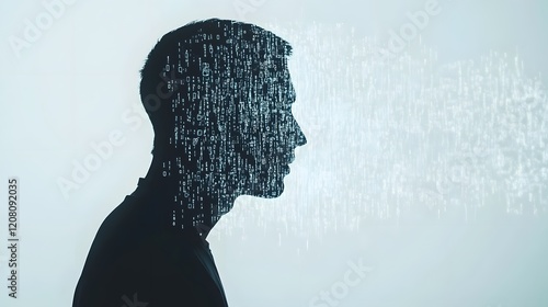 Abstract Representation of Digital Transformation with Human Silhouette Merging Data and Technology Concepts in a Creative Art Style photo