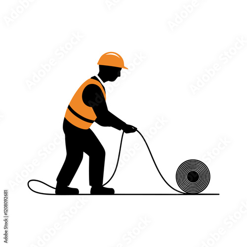 Construction Worker Unrolling Material