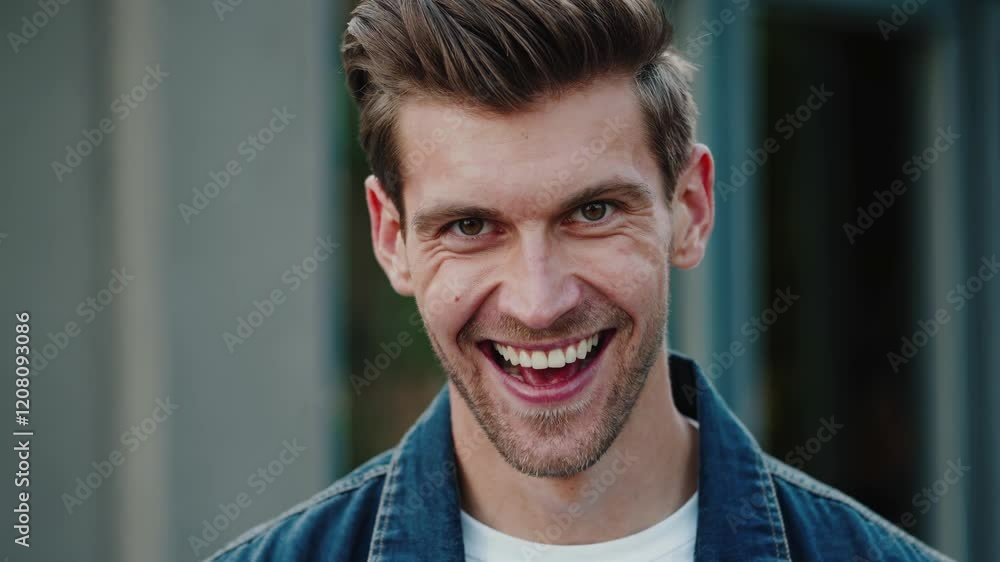 Excited cool man smiling outside Excited cool man smiling outside