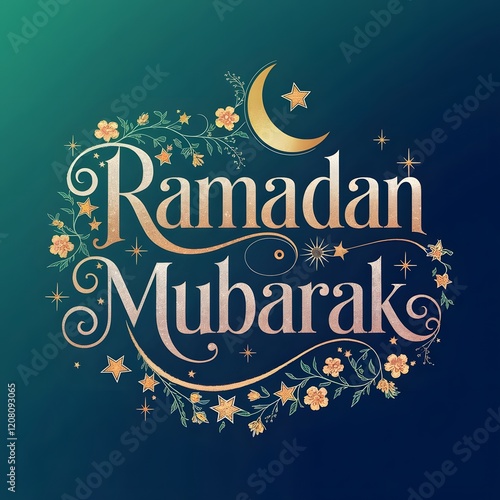 Elegant Ramadan Mubarak Greeting Design, This beautiful graphic design features the phrase 