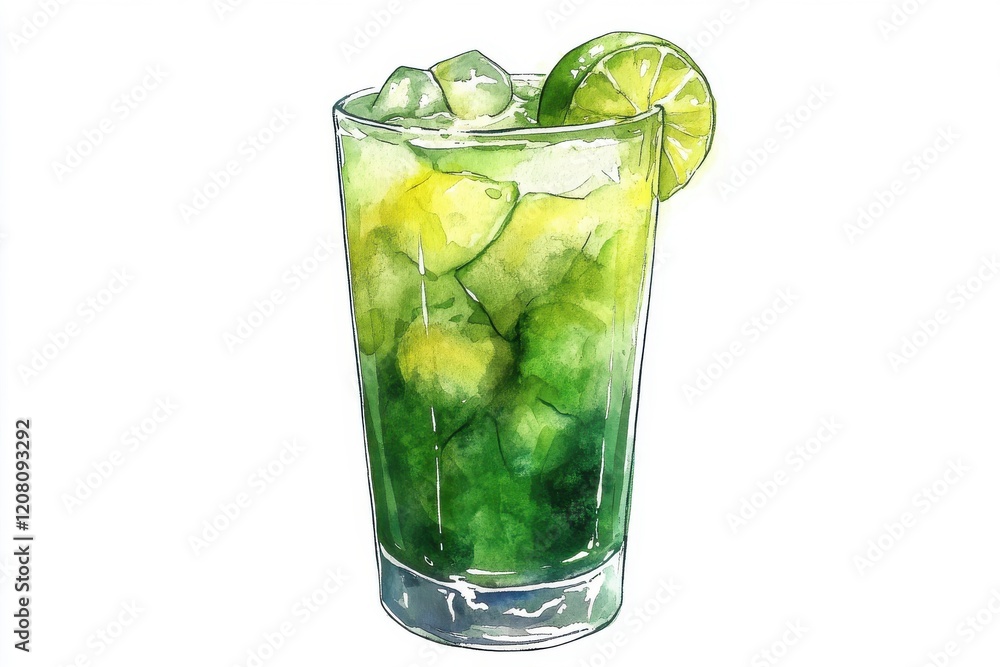 Lime cocktail watercolor painting isolated on white background for beverage enthusiasts and mixology lovers Lime cocktail watercolor painting isolated on white background for beverage enthusiasts and mixology lovers