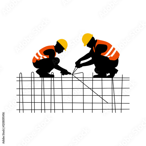 Construction Workers Installing Reinforcement Bar on Fence