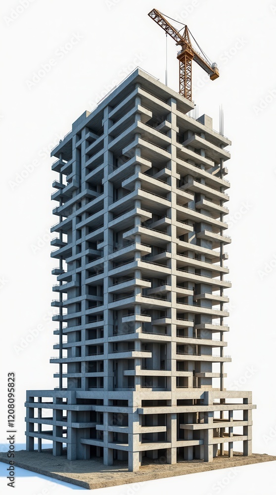 Modern Concrete Building Structure Under Construction Isolated On White Background Modern Concrete Building Structure Under Construction Isolated On White Background