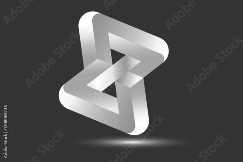 White geometric shape logo design 3D element template. Modern twisted number 8 icon. Impossible shape. Neon style. Company Theme, Construction, Technology,  vector isolated on black background photo