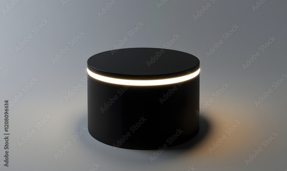 Illuminated black cylinder pedestal, studio backdrop, product display Illuminated black cylinder pedestal, studio backdrop, product display