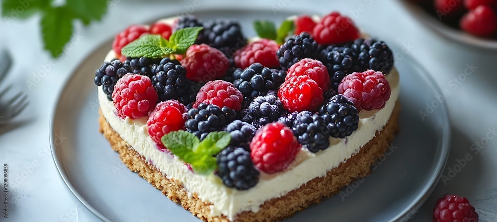 A heart-shaped cake decorated with fresh berries A heart-shaped cake decorated with fresh berries