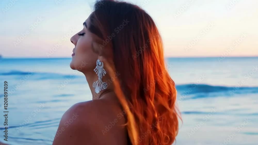 Young woman enjoying sunset at the beach Young woman enjoying sunset at the beach