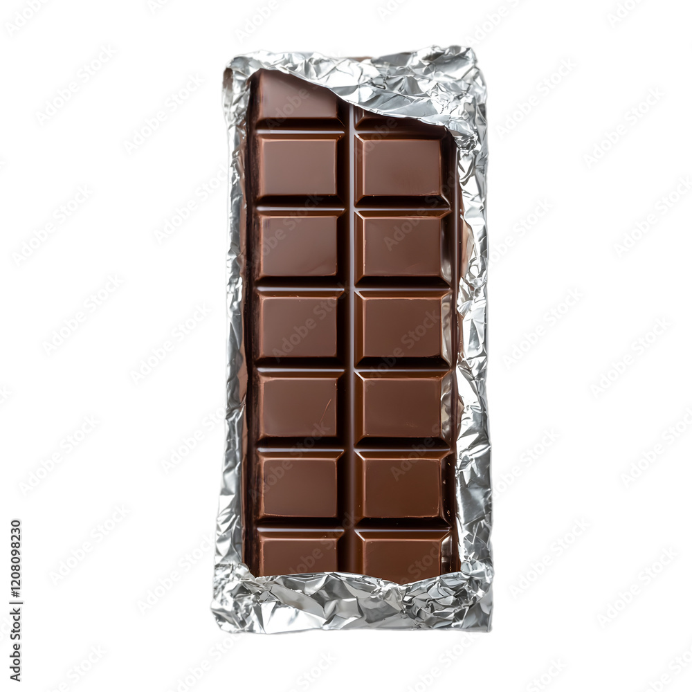 Obraz premium A chocolate bar wrapped partially in foil isolated die cut 