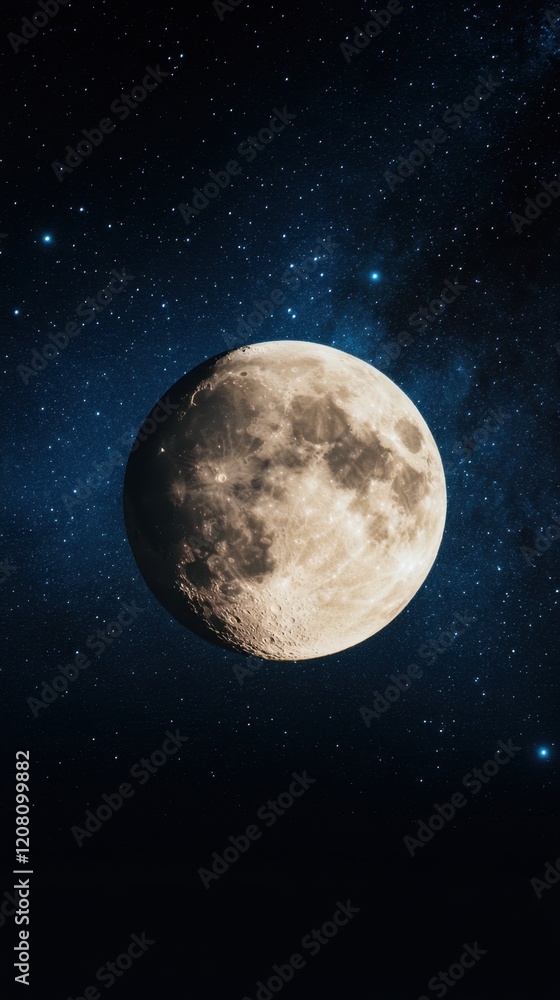 Fototapeta premium Majestic Full Moon Illuminating Starry Night Sky Over Earth