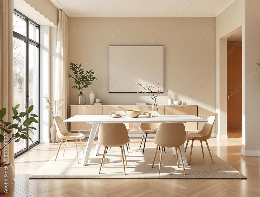 Fototapeta premium Minimalist Dining Room in Warm Beige Tones