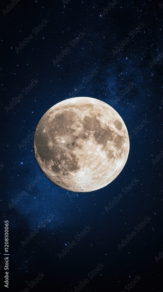 Obraz premium Full Moon Illuminating Night Sky with Starry Background