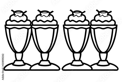 Modern Sundae Glass Line Drawings - Vector Set