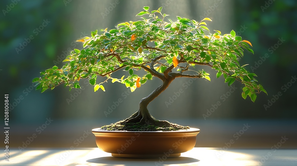 Miniature Bonsai Tree Illuminated By Sunlight Miniature Bonsai Tree Illuminated By Sunlight