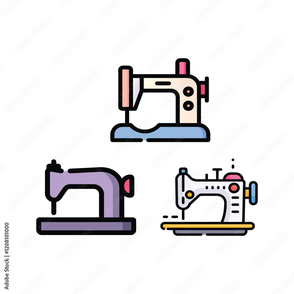 Sewing Machine Icons Colorful Designs Fashion Craft Sewing Machine Icons Colorful Designs Fashion Craft