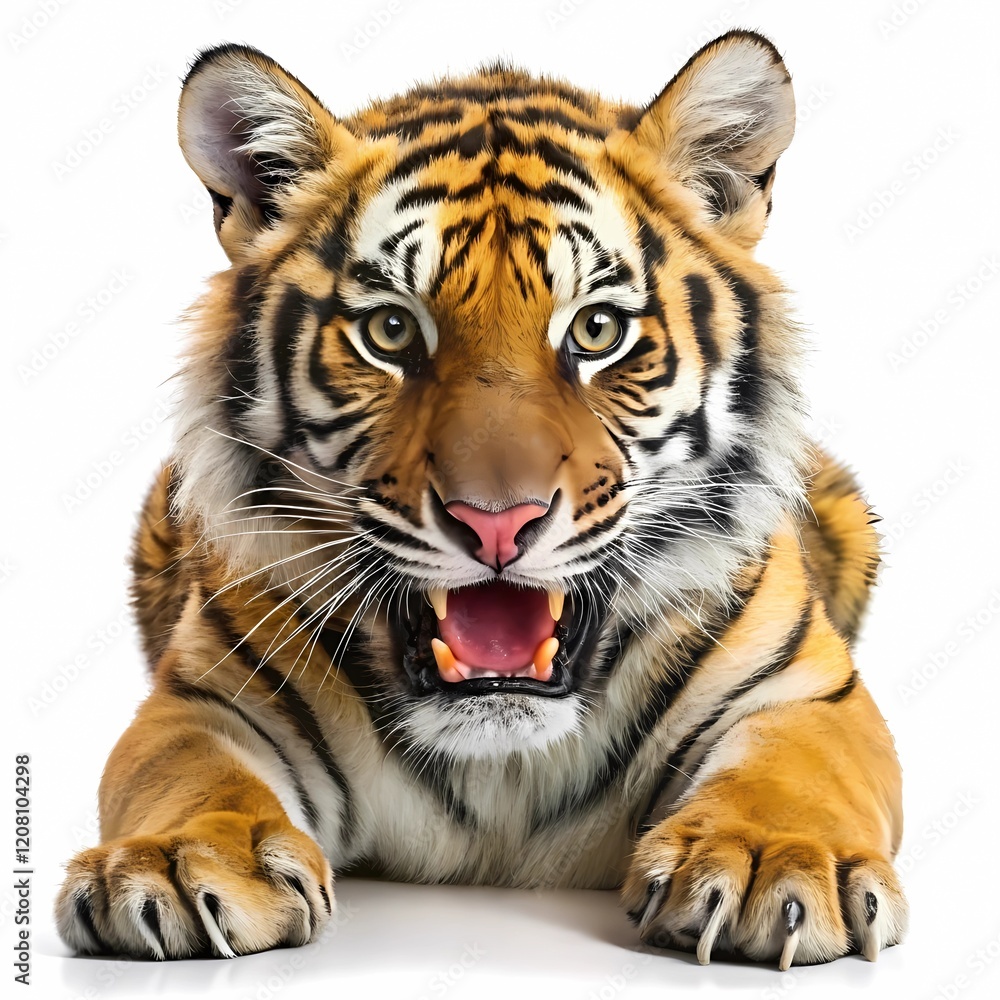 Fototapeta premium Cute Angry Tiger on White Background Wildlife Art