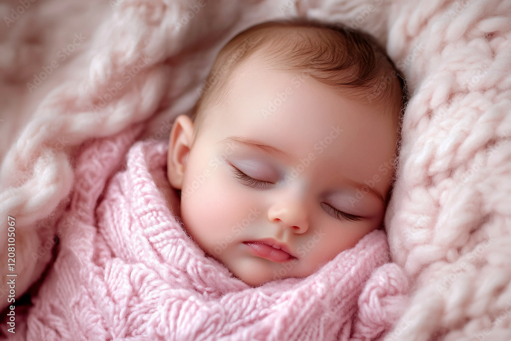 Generative AI image of a sleeping newborn baby in a cozy knitted outfit during a serene photo shoot Generative AI image of a sleeping newborn baby in a cozy knitted outfit during a serene photo shoot