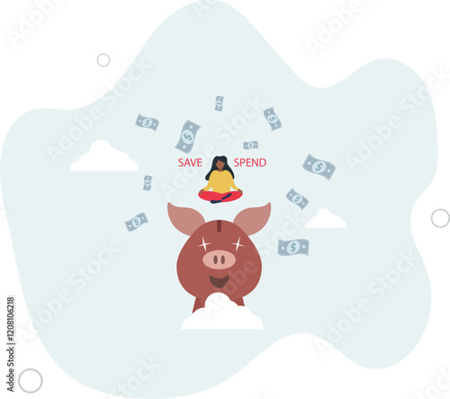 Money decision, save or spend, financial options when receive bonus or extra money, choose to invest or pay off debt concept.flat characters.