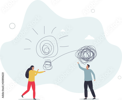 Proactive and reactive thinking, chaos and order theory or simplify idea to solve difficulty problems concept.flat characters.