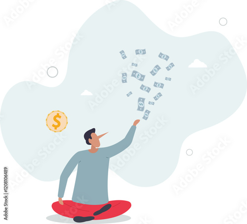Exaggeration lying about investment profit, income or financial scam, extreme politics story, trap or pitfall concept.flat characters.