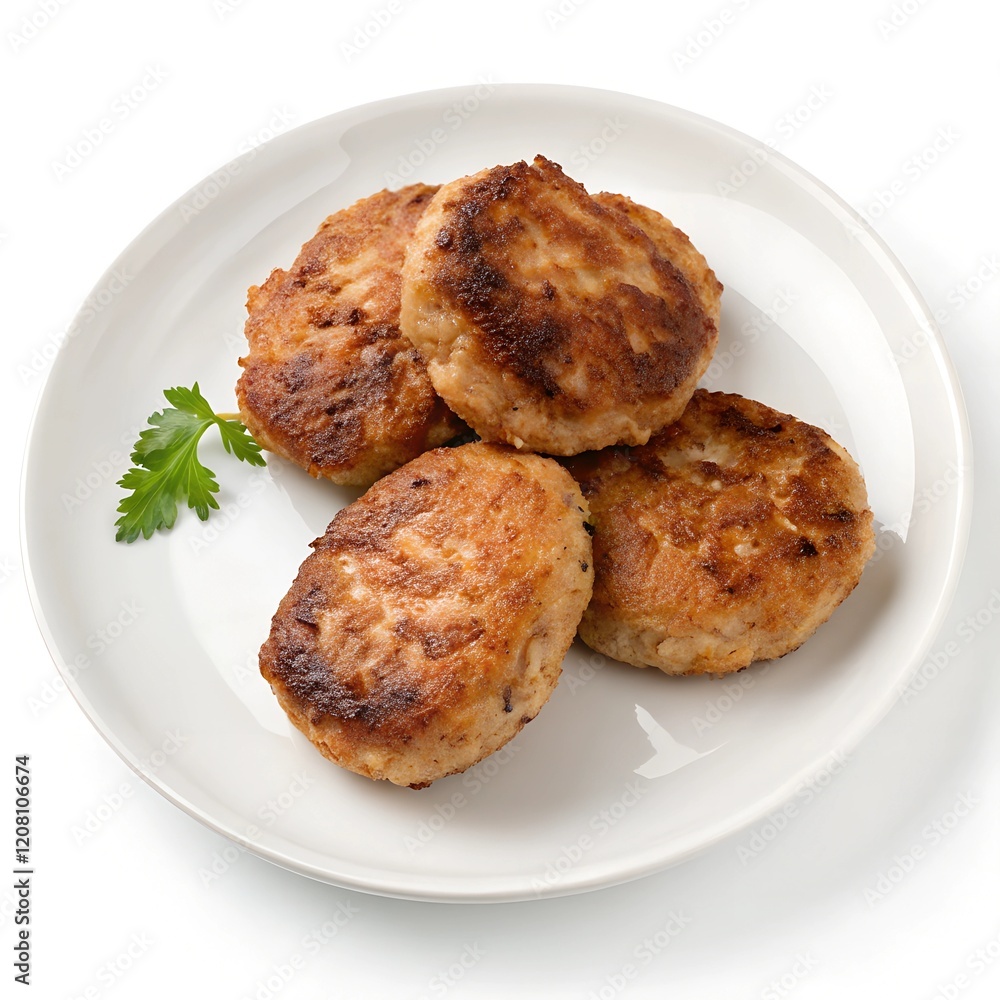 Plate with meat cutlets isolated on transparent background Plate with meat cutlets isolated on transparent background