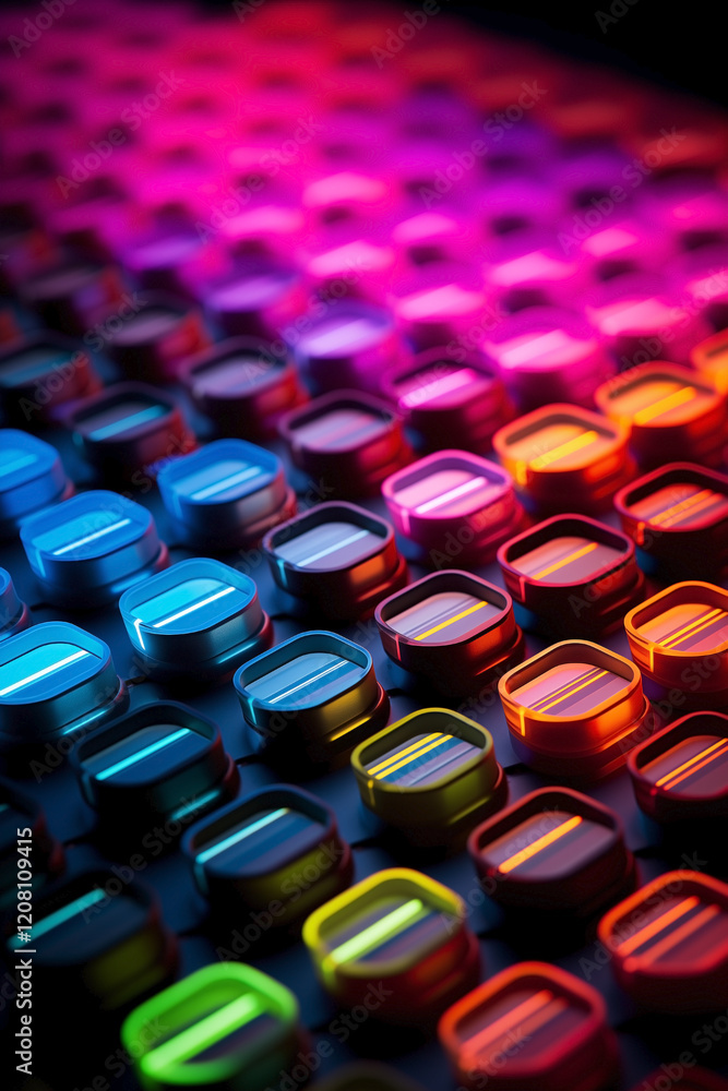Fototapeta premium Colorful translucent surfaces and light reflections forming a conceptual design background. Translucent materials reflecting light and color in an innovative, conceptual way.