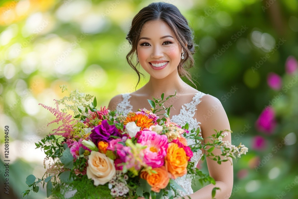 Radiant Bride Holding a Colorful Fresh Bouquet Radiant Bride Holding a Colorful Fresh Bouquet