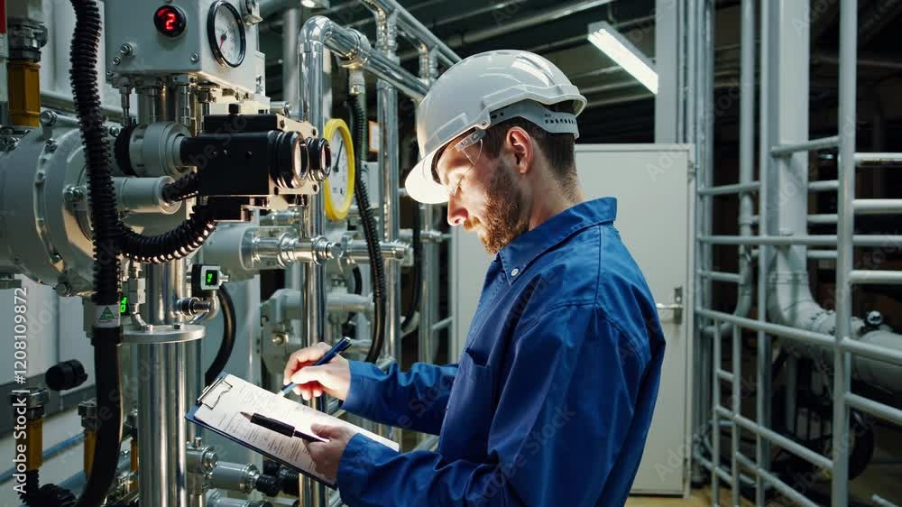 Engineer Performing Routine Maintenance Check on Machines Engineer Performing Routine Maintenance Check on Machines