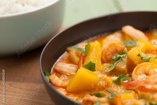Red curry with shrimp, mango and pumpkin.