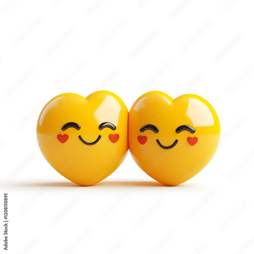 3D illustration of a smiling yellow emoji couple isolated on white background 3D illustration of a smiling yellow emoji couple isolated on white background