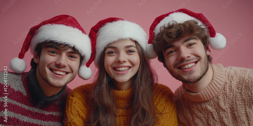 Joyful holiday gathering of friends celebrating christmas in studio portrait style cozy atmosphere capturing happiness Joyful holiday gathering of friends celebrating christmas in studio portrait style cozy atmosphere capturing happiness