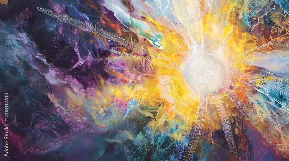A painting of a yellow sun with a blue background A painting of a yellow sun with a blue background