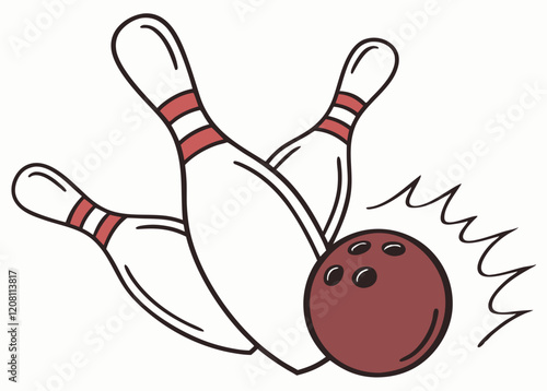 Striking down pins with a bowling ball, cut out.