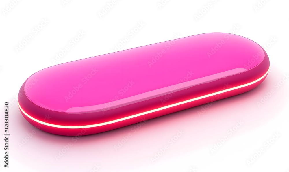 Pink capsule glowing, isolated, white background, medical concept