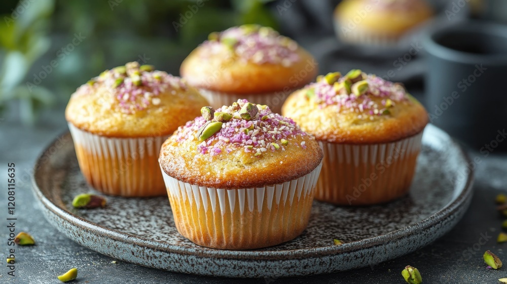 Delicious pistachio cupcakes bakery food photography cozy kitchen close-up tempting treats Delicious pistachio cupcakes bakery food photography cozy kitchen close-up tempting treats