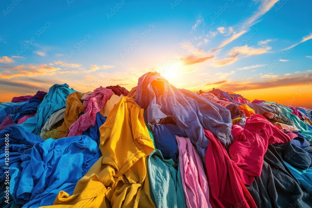 Vibrant Pile of Colorful Clothes Under a Stunning Sky Vibrant Pile of Colorful Clothes Under a Stunning Sky