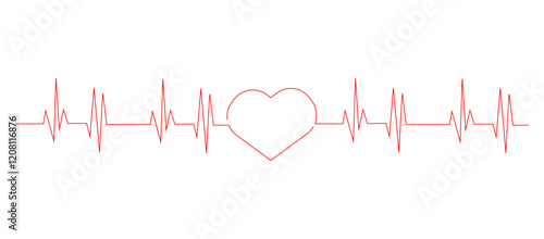 Red ekg with heart heartbeat ecg line monitor