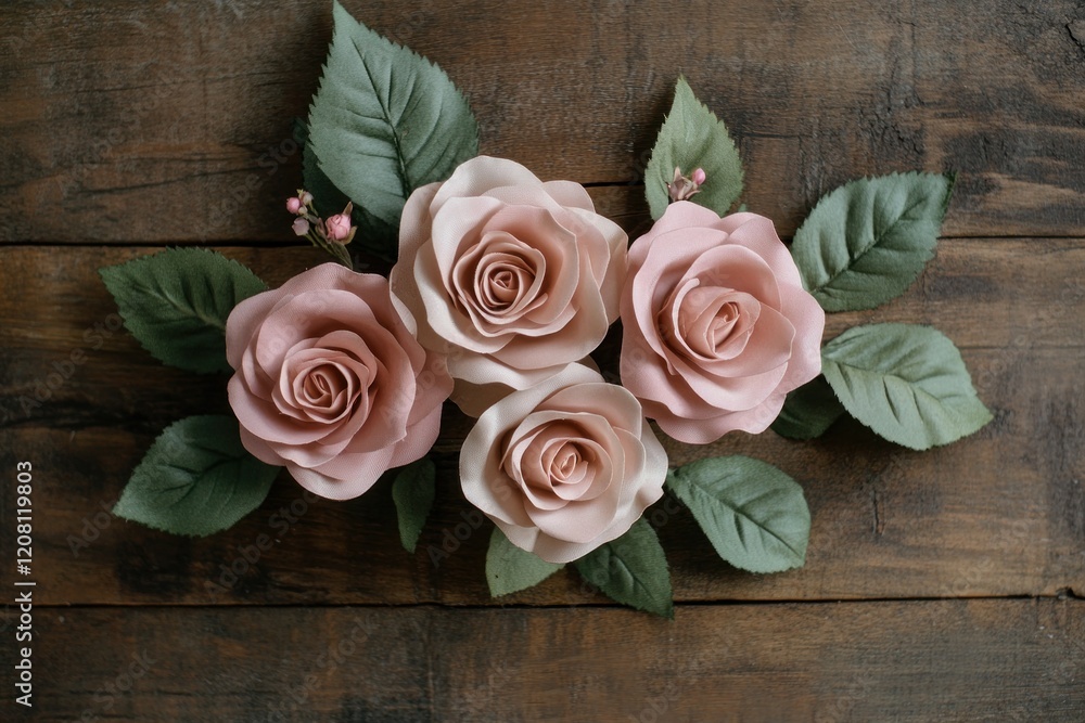 Beautiful Arrangement of Soft Pink Roses on Wood Beautiful Arrangement of Soft Pink Roses on Wood