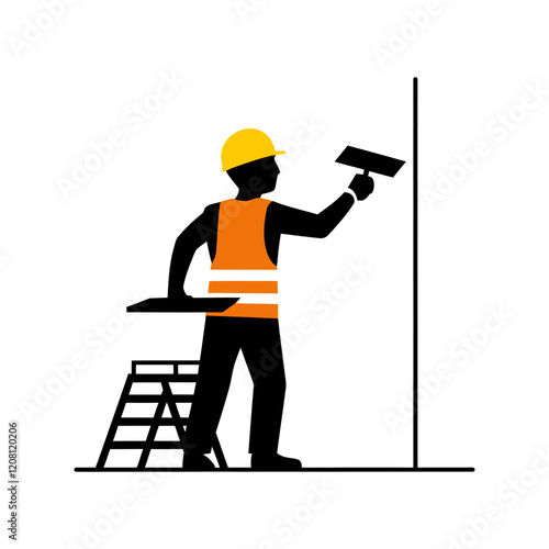 Construction worker applying plaster to wall