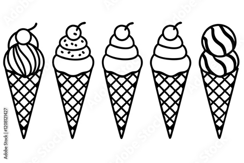 Stylish Ice Cream Line Art Set