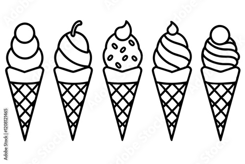 Stylish Ice Cream Line Art Set