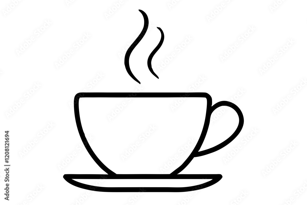 Elegant Coffee Cup Line Art Icon with Rising Steam Elegant Coffee Cup Line Art Icon with Rising Steam