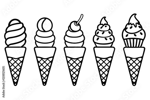 Stylish Ice Cream Line Art Set