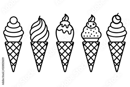 Stylish Ice Cream Line Art Set