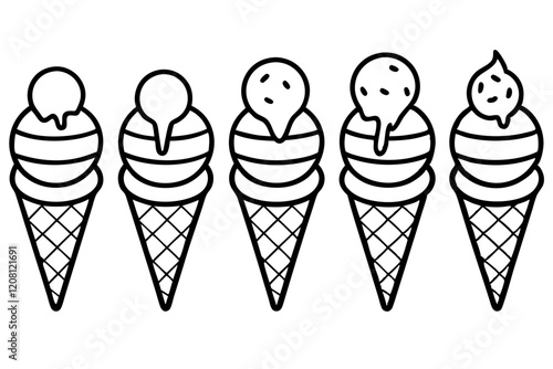 Stylish Ice Cream Line Art Set
