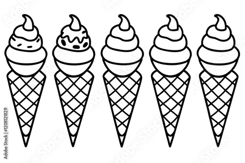 Stylish Ice Cream Line Art Set
