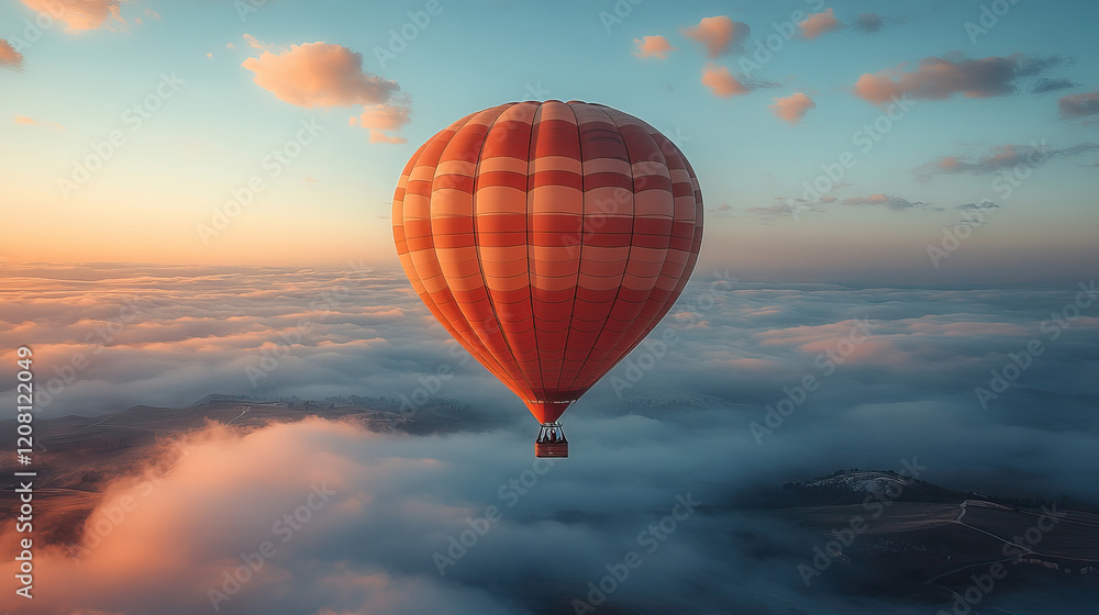 Fototapeta premium Serene hot air balloon ride above the clouds at sunrise
